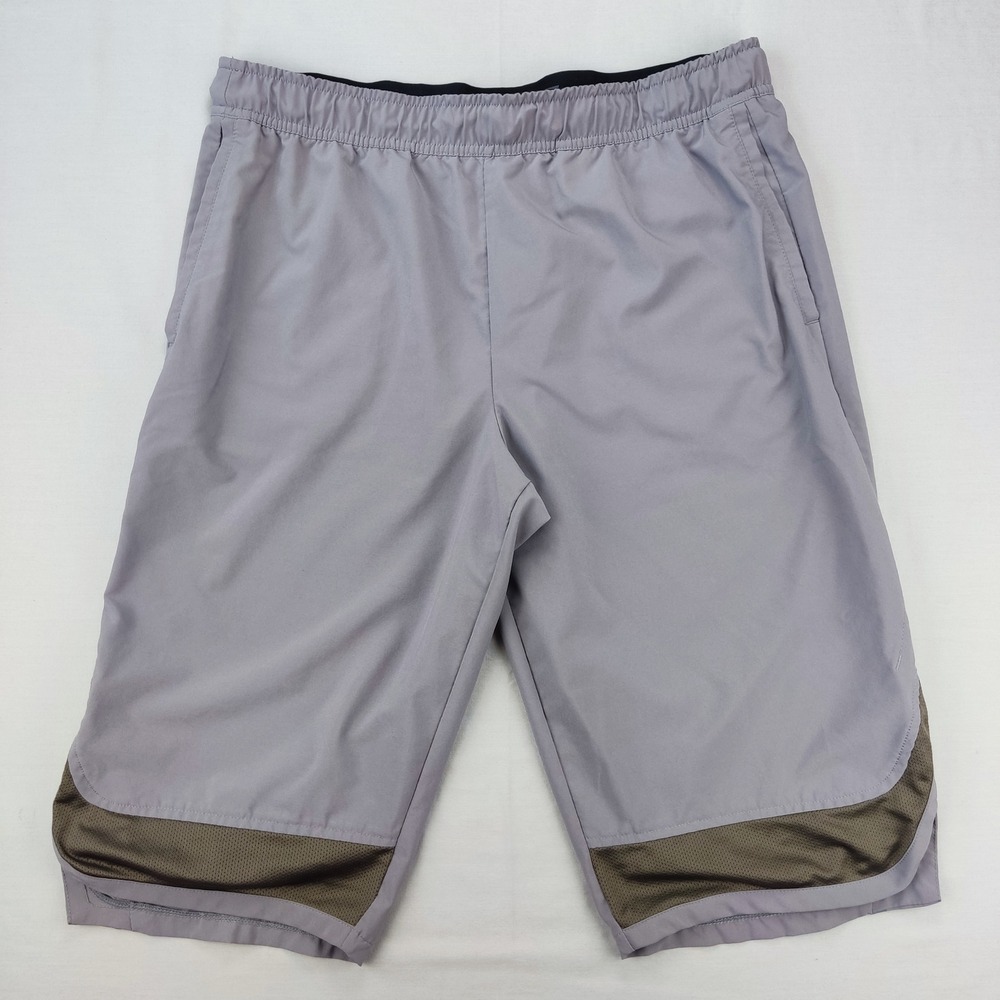 Nike Shorts Mens L Grey Dri-FIT Basketball Training Mesh Panels Swoosh Athletic